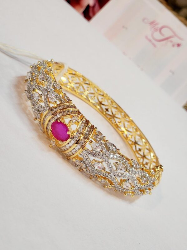 Semi precious looking Ruby band bracelet in gold finish