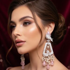 Silver pink bird earrings