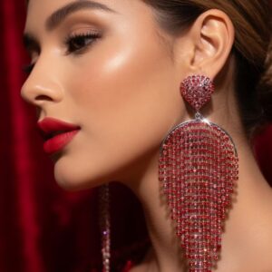 Wine Red Curtain Tassel Earrings