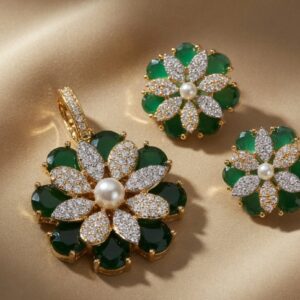 Emerald Green Floret Pendant Set