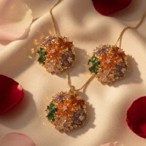 Multi Colour Flower Bouquet Pendant Set