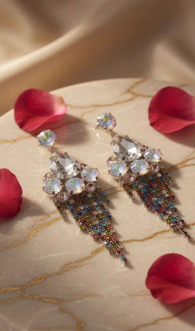 Aurora Prism Zirconia Tassel Earring- Rose Pink Finish - Image 2