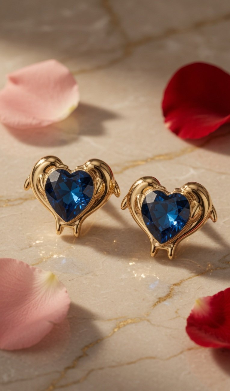 Midnight Heart Sapphire Studs-Gold Finish - Image 2
