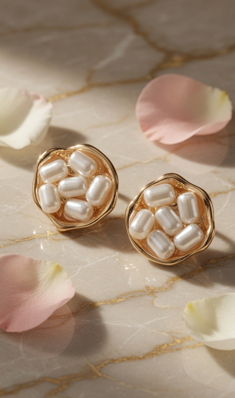 Ivory Petal Pearl Stud-Gold Finish