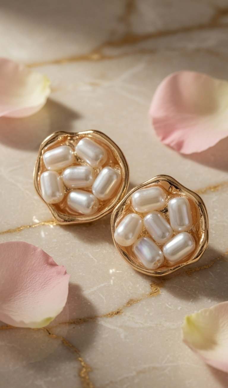 Ivory Petal Pearl Stud-Gold Finish - Image 2