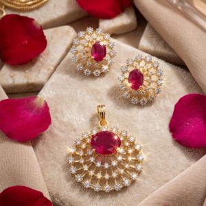The Maharaja Circle Red Spinel And Pavè Pendant Set-Gold Finish