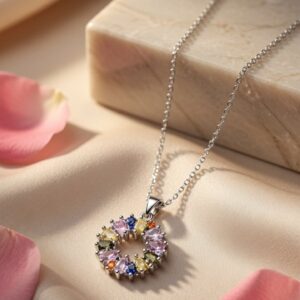 The Iris Rainbow Marquise Wreath Pendant Chain-Platinum Finish