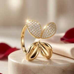 The Papillon Pave Dual Textured Butterfly Adjustable Ring-Gold Finish