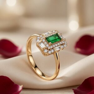 The Emerald Queen Art Deco Double Halo Adjustable Ring-Gold Finish