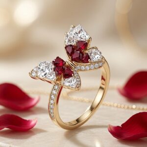 The Mariposa Ruby And Diamond-Style Butterfly Adjustable Ring-Gold Finish