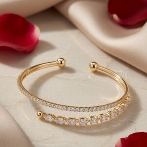 Isadora Open Wrap Double-Row Marquise Diamond-Style Kada Bracelet-Gold Finish