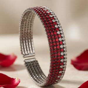 Valentina Multi-Row Ruby And Diamond-Style Statement Kada Bracelet-Platinum Finish
