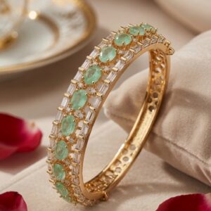 The Verdant Royalty Mint Green Baguette Diamond-Style Kada Bracelet-Gold Finish