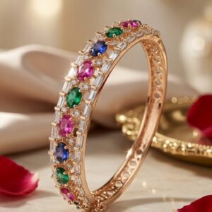 The Kaleidoscope Multi-Gemstone Baguette Kada Bracelet- Rose Gold Finish