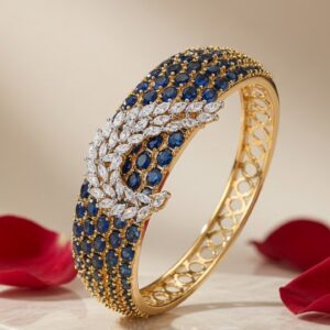 Elysian Cobalt Marquise And Pavè Sapphire Kada Bracelet-Gold Finish