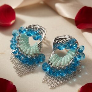 Imperial Ocean Breeze Wave Tassel Earrings-Platinum Finish