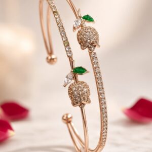 Jarden Highlight Rose Gold Floral Open Kada Bracelet-Rose Gold Finish