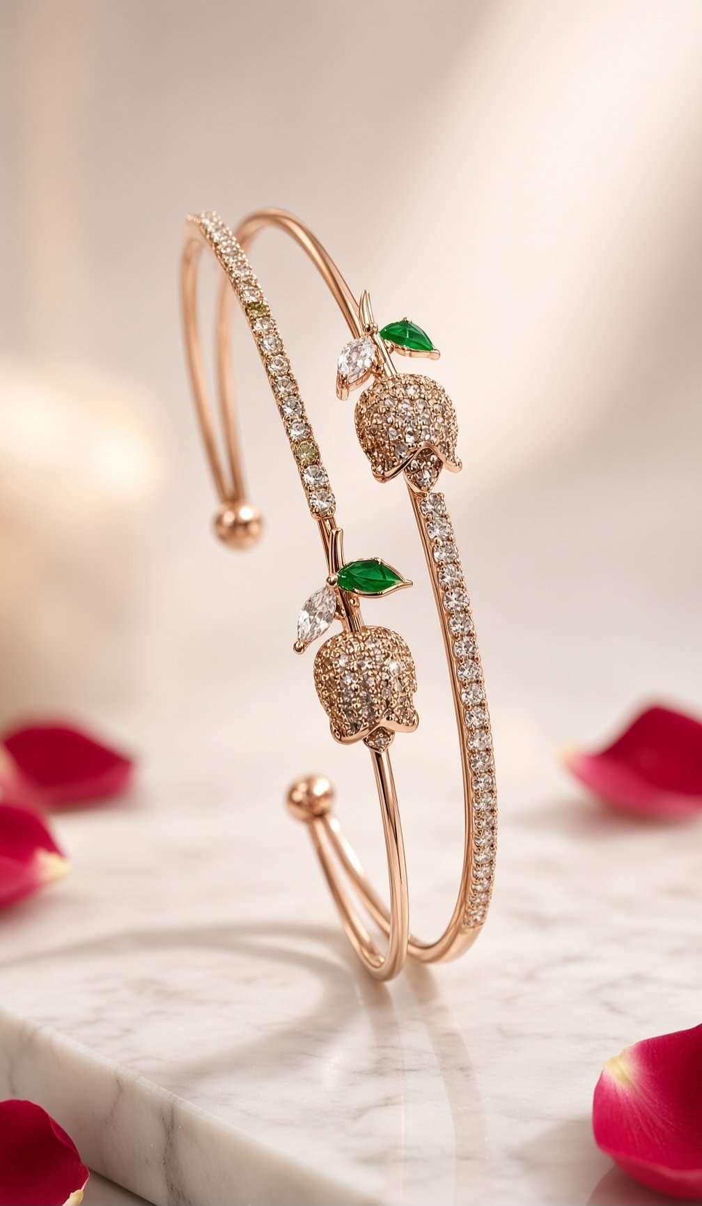 Jarden Highlight Rose Gold Floral Open Kada Bracelet-Rose Gold Finish