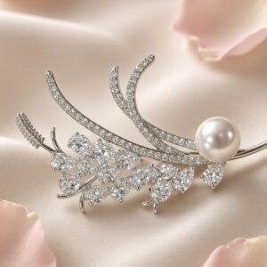 Silver Diamond-Style Lily Of the Valley Brooch-Platinum Finish