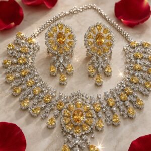 Solistice Radiance Yellow Sapphire Set Diamond-Style Choker Set-Platinum Finish