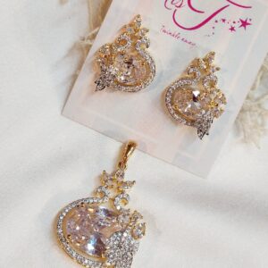 Royal Solitaire Diamond Look Pendant set - Golden Finish