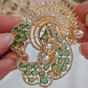 Elegant Green Zirconia Floral Pendant with Pearl Drops