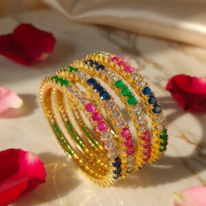 Navratan Luxe Rainbow Bangles-Gold Finish