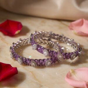 Amethyst Royal Lavender Luxe Zircon Bangles-Platinum Finish
