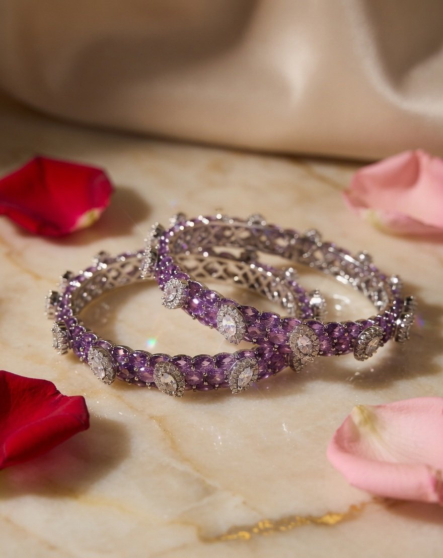 Amethyst Royal Lavender Luxe Zircon Bangles-Platinum Finish