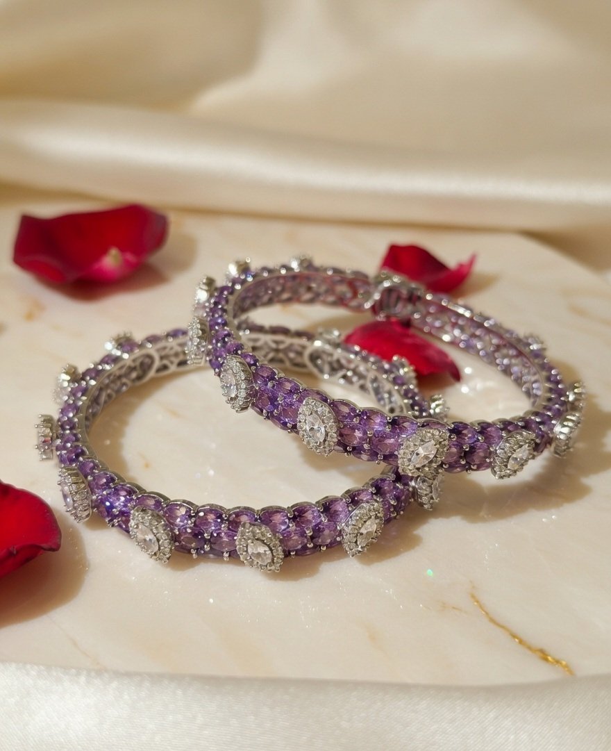 Amethyst Royal Lavender Luxe Zircon Bangles-Platinum Finish - Image 2
