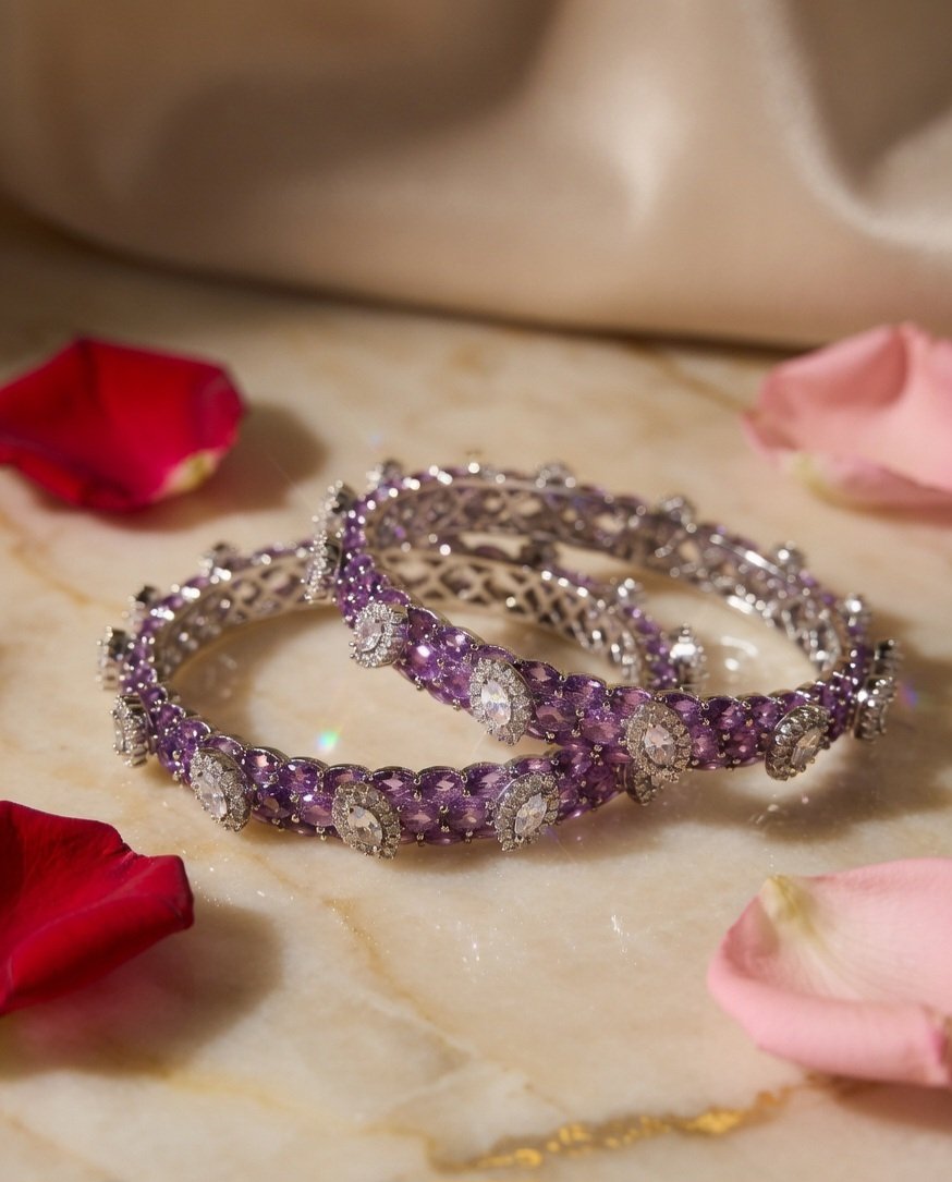 Amethyst Royal Lavender Luxe Zircon Bangles-Platinum Finish - Image 3