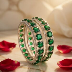 Emerald Green Solitaire Bangles (set of 2)(size2.6)