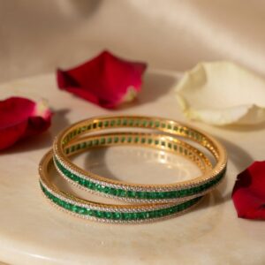 Emerald Grace Luxe Royale Stack Bangles-Gold Finish