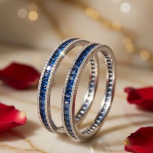 Midnight Blue Elegance Bangles-Platinum Finish