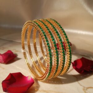 Emerald-Glow Pavè Eternity Bangles-Gold Finish