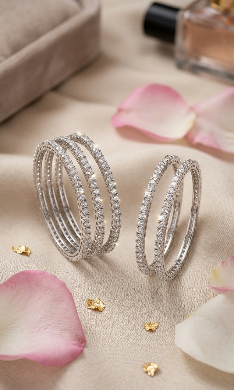 The Aria Infinite Premium White Gold Diamond-Style Eternity Bangle(Set Of 4)-Platinum Finish - Image 2