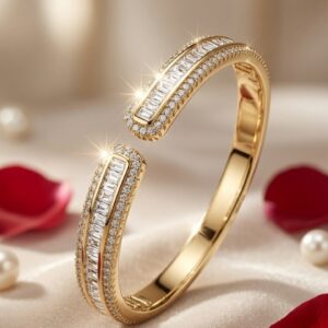Sienna Channel-Set Baguette Pavè-Border Kada Bracelet-Gold Finish