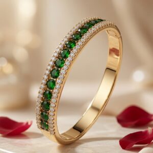 The Verona Emerald Eternity Three-Row Kada Bracelet-Gold Finish