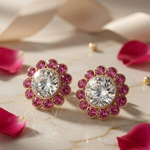 Blush bloom Solitaire Pink Gemstone Studs-Gold Finish