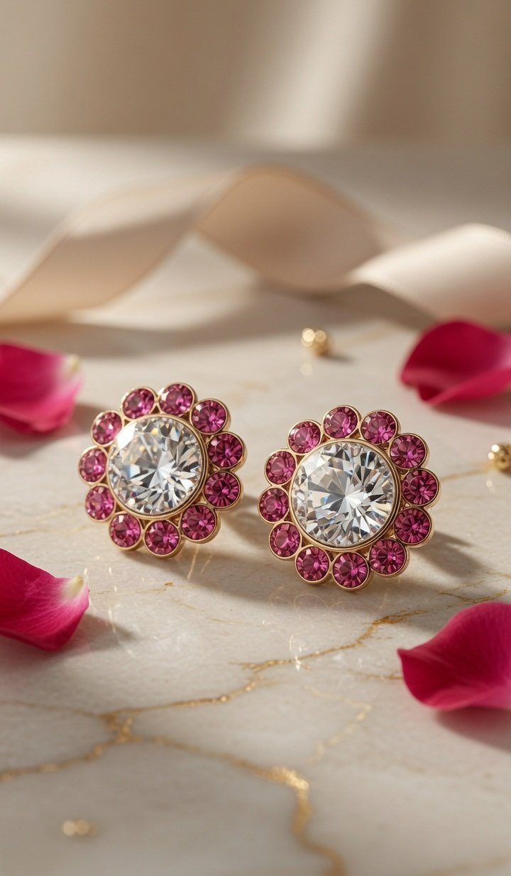 Blush bloom Solitaire Pink Gemstone Studs-Gold Finish