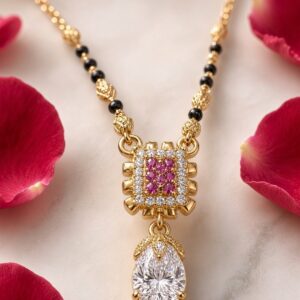 Royal Crimson Square Ruby And Teardrop Mangalsutra-Gold Finish