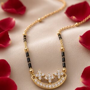 Celestial Trefoil Arc Diamond-Style Mangalsutra-Gold Finish