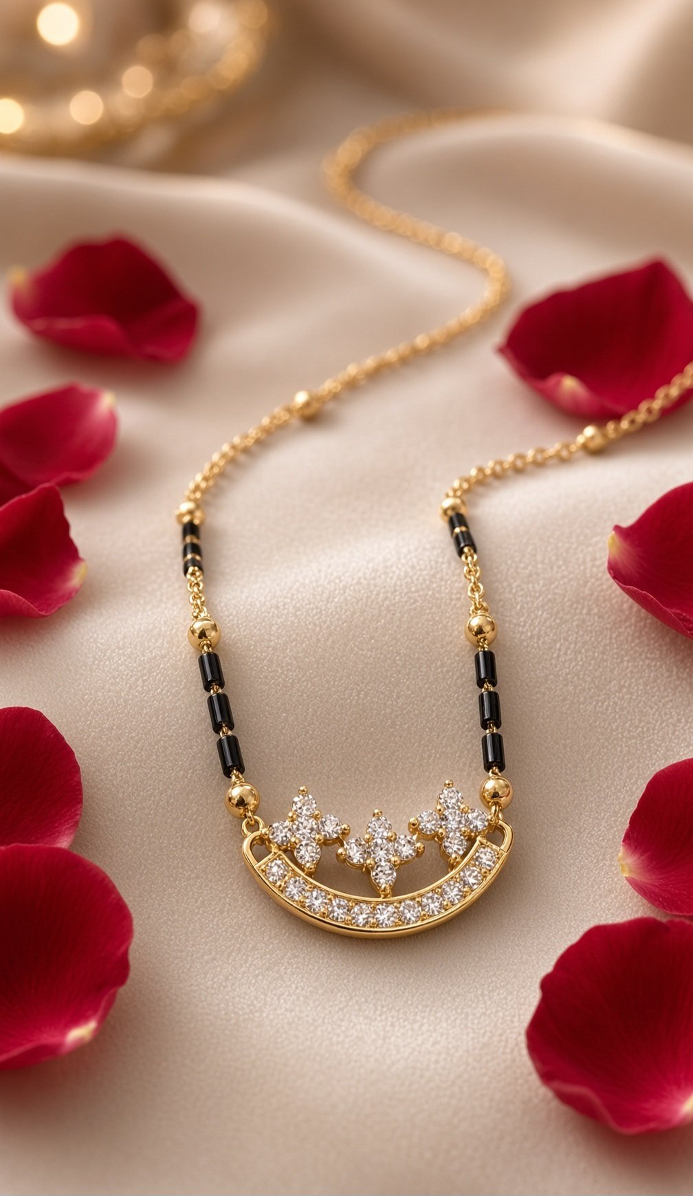 Celestial Trefoil Arc Diamond-Style Mangalsutra-Gold Finish