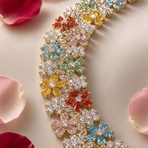Elysian Meadow Multi-Hue Floral Spectrum Bracelet-Gold Finish
