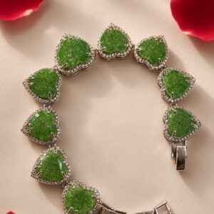 The Emerald Amour Druzy Heart Halo Tennis Link Bracelet-Platinum Finish
