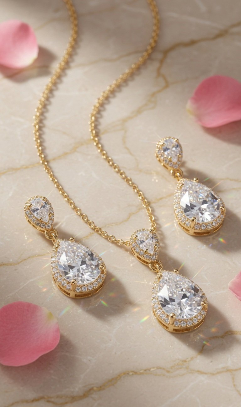 Celeste Teardrop Pendant Set-Gold Finish