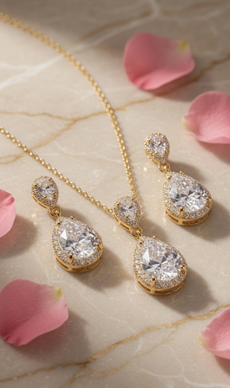 Celeste Teardrop Pendant Set-Gold Finish - Image 2