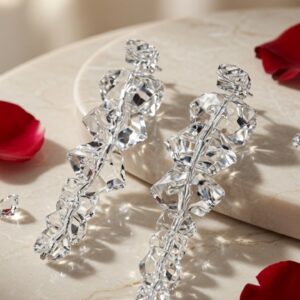 The Glacial Icicle Geometric Clear Crystal Earrings-Platinum Finish
