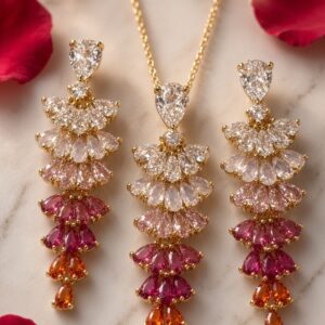 The Sorento Sunset Ombrè Fan Drop Pendant Set-Gold Finish