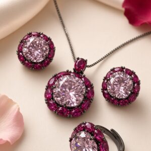 The Royal Blush Morganite And Ruby Statement Combo Set-Black Rhodium Finish